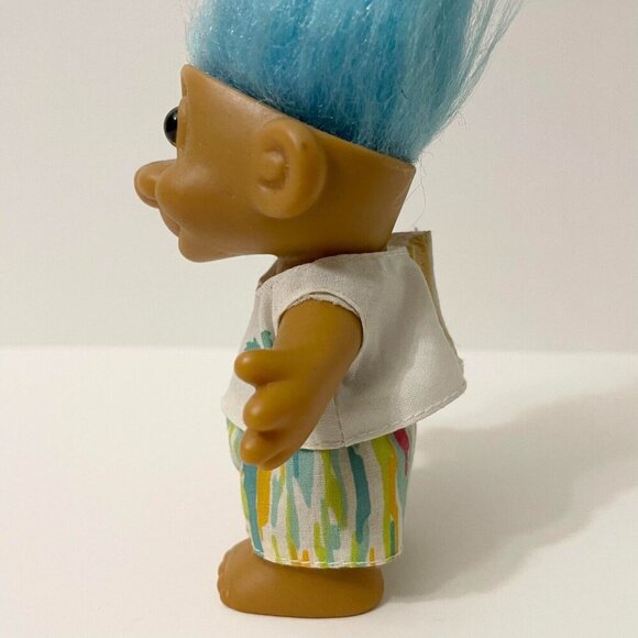 Vtg Russ Troll Doll Blue Hair Hawaiian Beach Style Shirt With Palm Trees 4 Inch - Picture 12 of 16